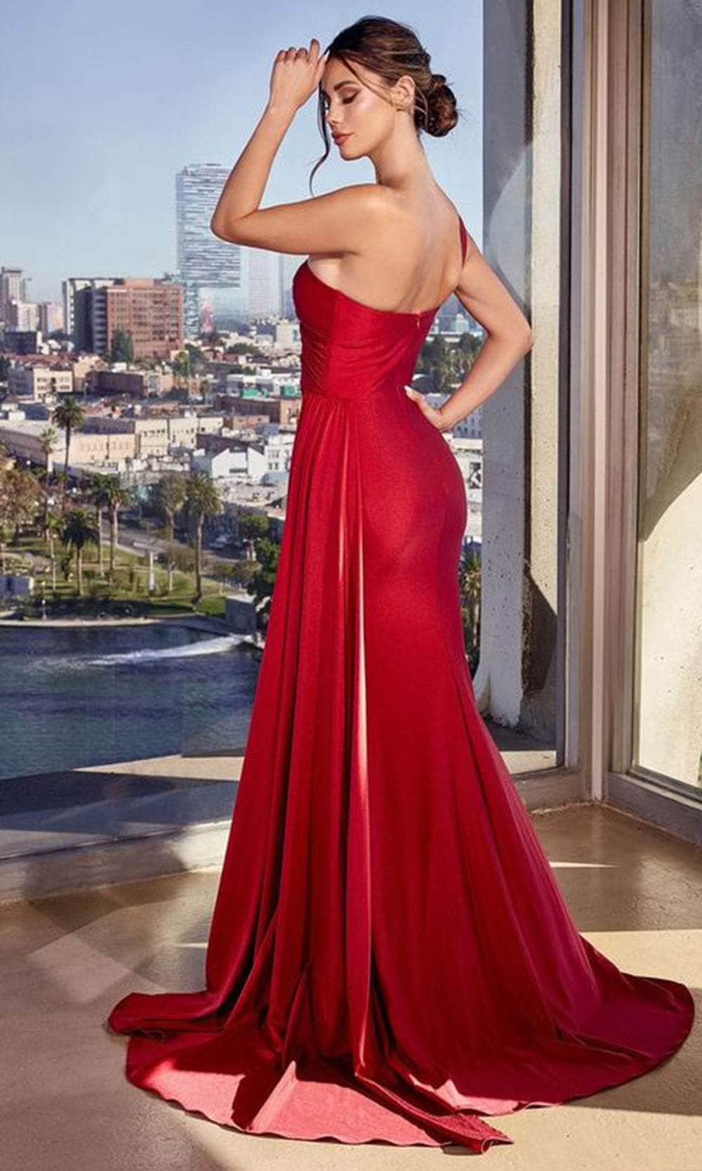 Ladivine PT004 - Ruched Bodice Asymmetric Prom Gown Prom Dresses
