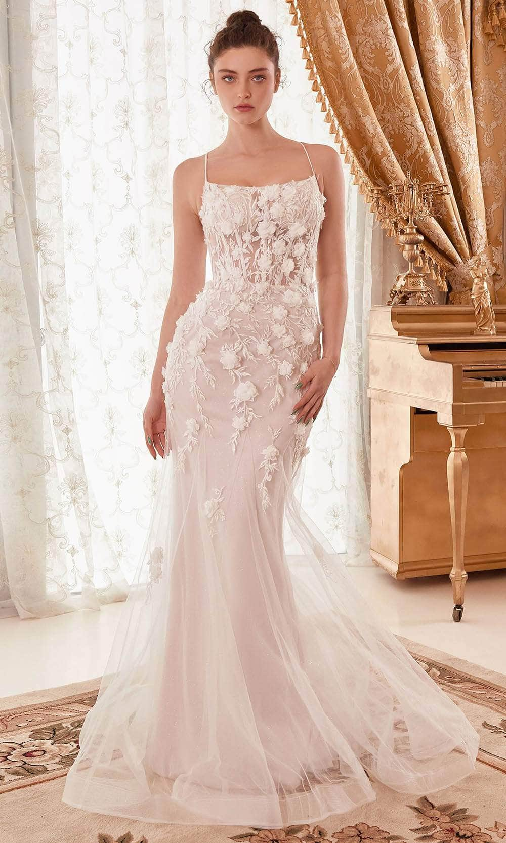 Cinderella Divine WN310 - Sleeveless Straight-Across Bridal Gown Bridal Dresses 2 / Off White-Nude