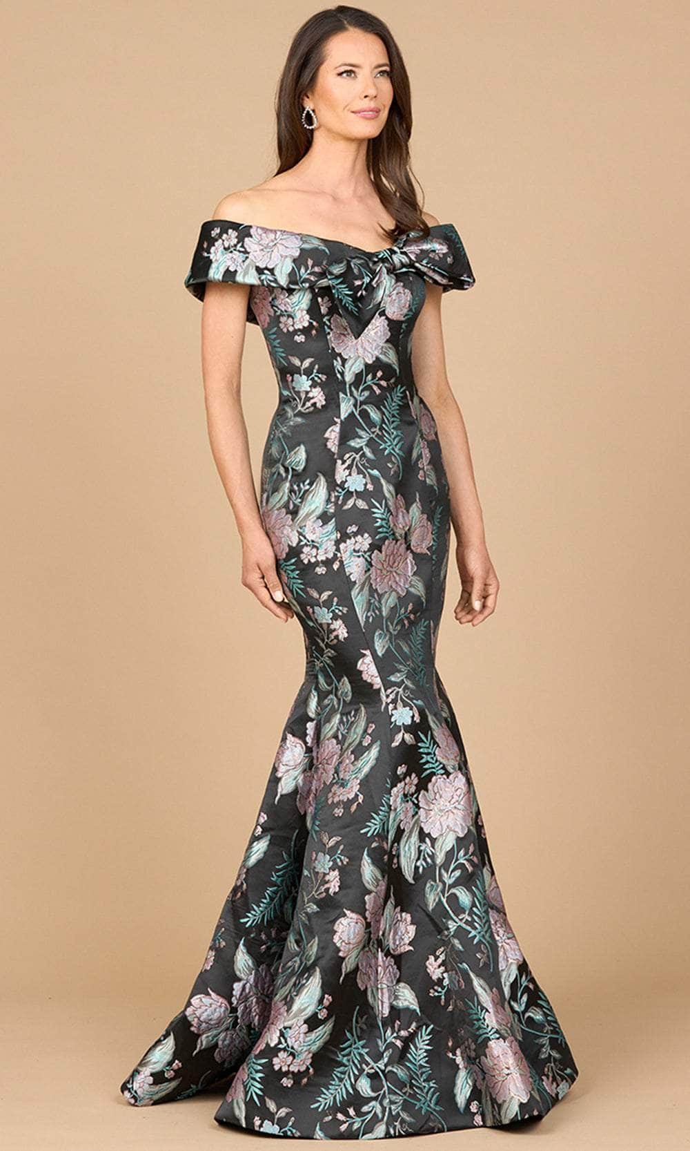 Lara Dresses 28919 - Bow Detailed Mermaid Evening Gown Mother of the Bride Dresses 4 / Black/Multi