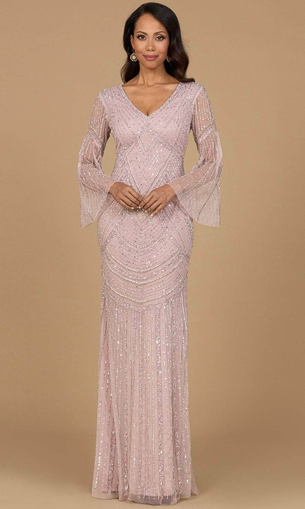 Lara Dresses 28954 - Beaded Bodice V-Neck Formal Dress Mother of the Bride Dresses 4 / Blush