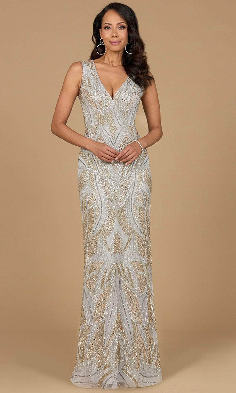 Lara Dresses 28971 - Embellished Column Evening Gown Evening Dresses 2 / Silver/Gold