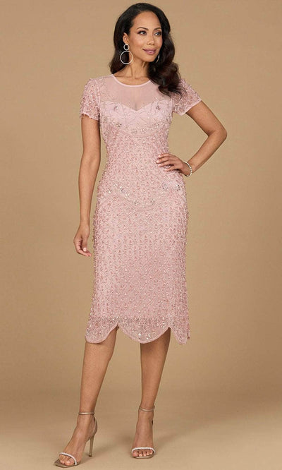 Lara Dresses 28974 - Beaded Short Sleeve Midi Dress Cocktail Dresses 2 / Dusty Rose