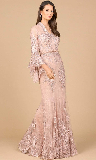 Lara Dresses 28978 - Embroidered V-Neck Evening Gown Mother of the Bride Dresses 2 / Blush