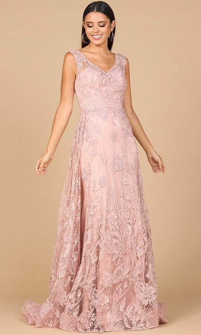 Lara Dresses 28979 - V-Neck Sleeveless Evening Gown Evening Dresses 2 / Blush