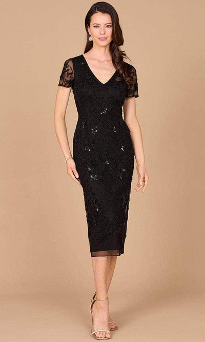 Lara Dresses 28995 - Short Sleeve Evening Dress with Slit Semi Formal 2 / Black