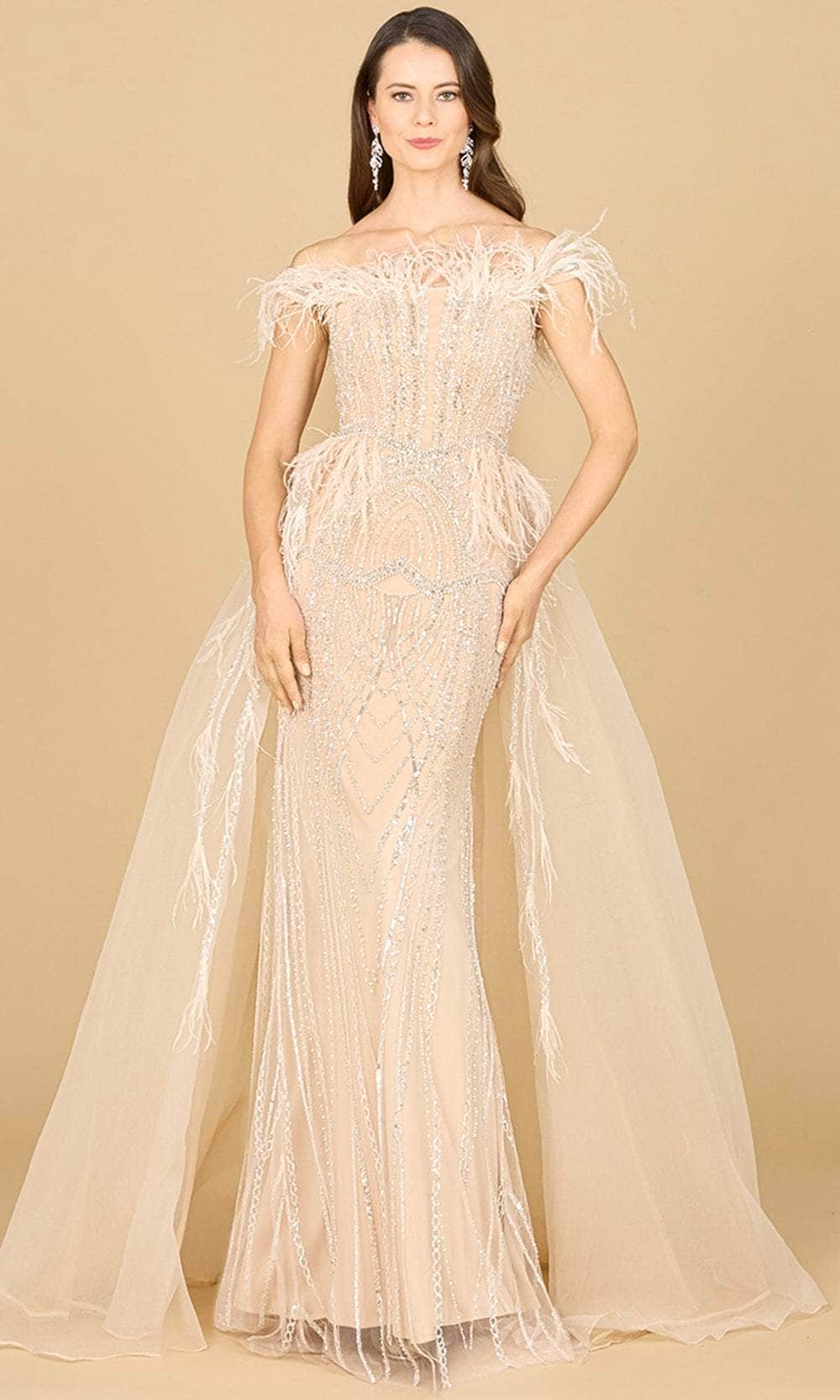Lara Dresses 29161 - Off-Shoulder Feather Detailed Evening Gown Evening Dresses
