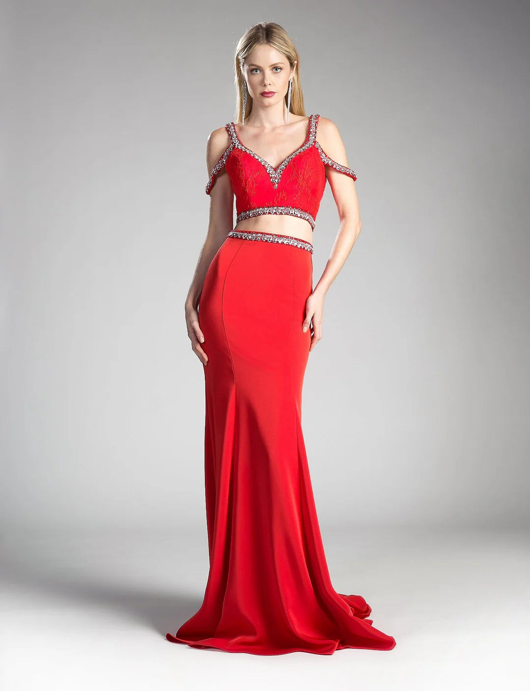 Ladivine 13114A - Two Piece Fitted Evening Gown