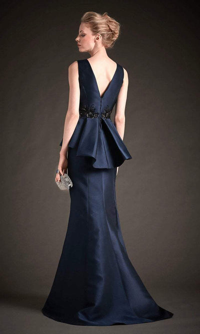 Hynes Park - M132 Beaded Waist Peplum Mikado Mermaid Gown - 1 pc Navy In Size 14 Available CCSALE