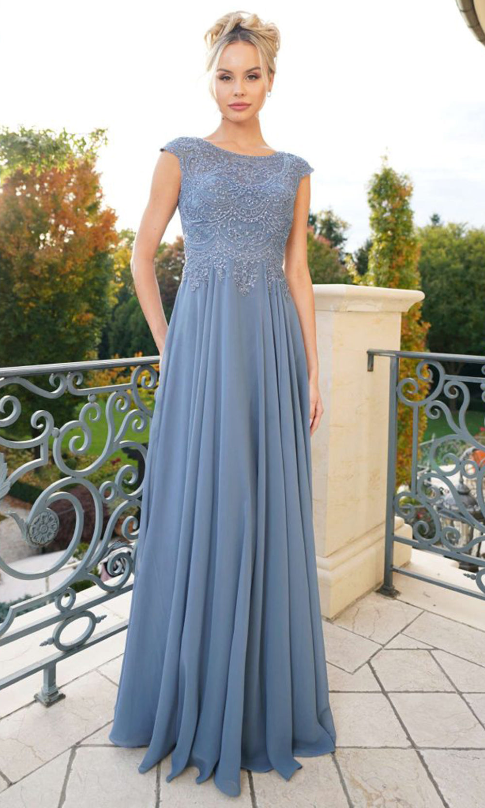 Marsoni by Colors M238-1 - Cap Sleeve A-line Gown with Embroidery Formal Gowns