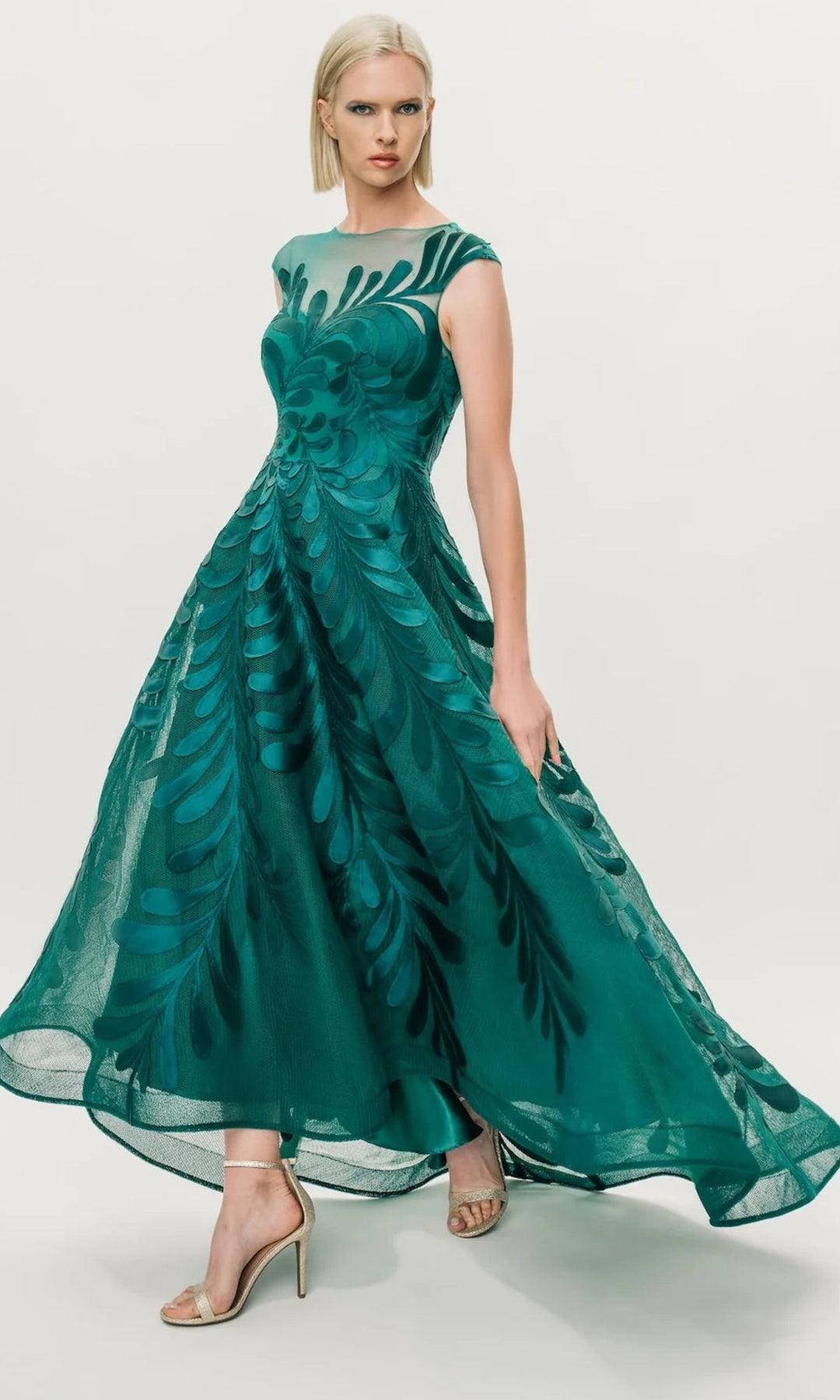 Hynes Park - M343 Cap sleeves Floral Embroidered High Low Dress