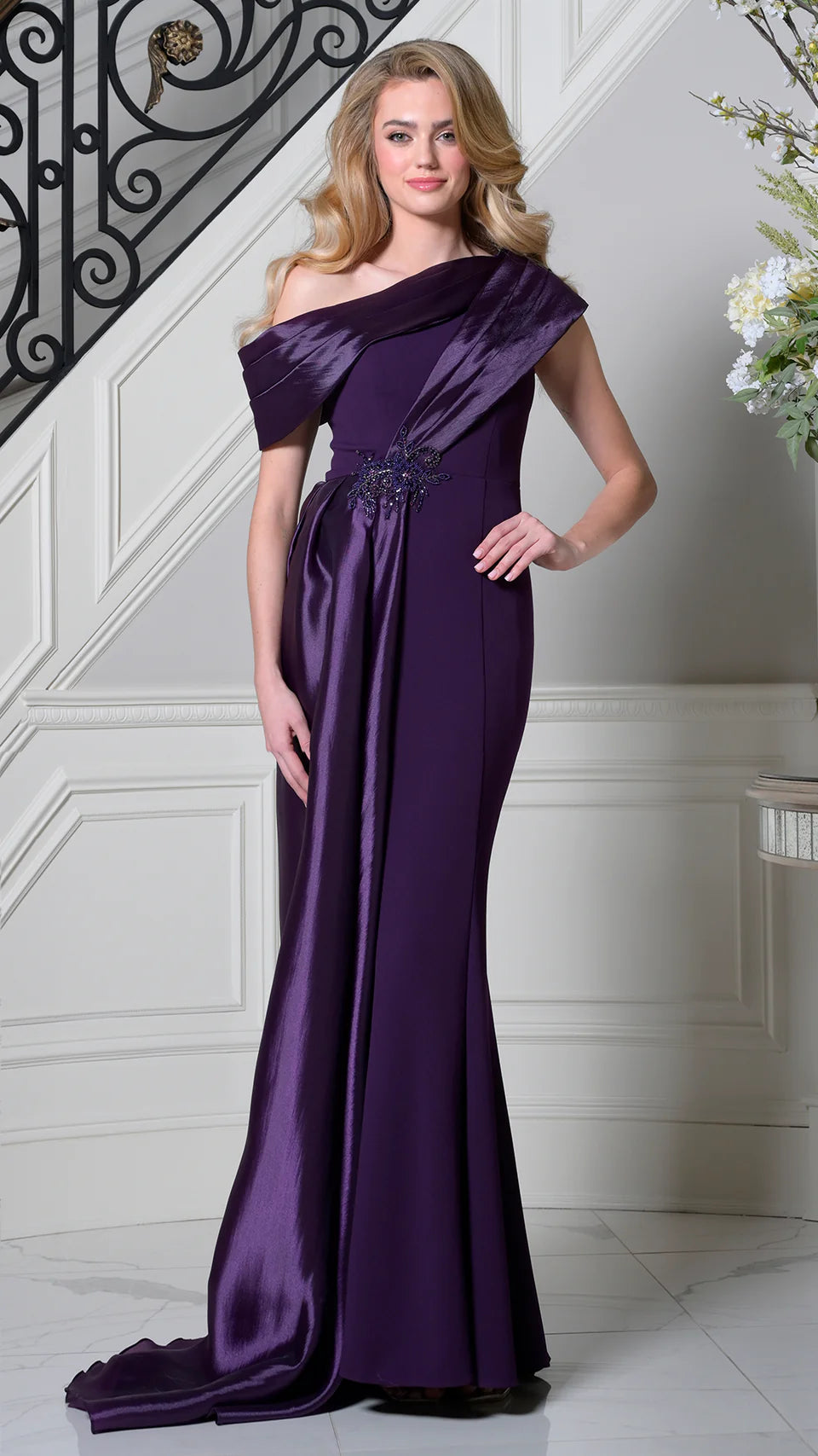 Marsoni by Colors M346 - Sheath Evening Gown with Draped Overlay