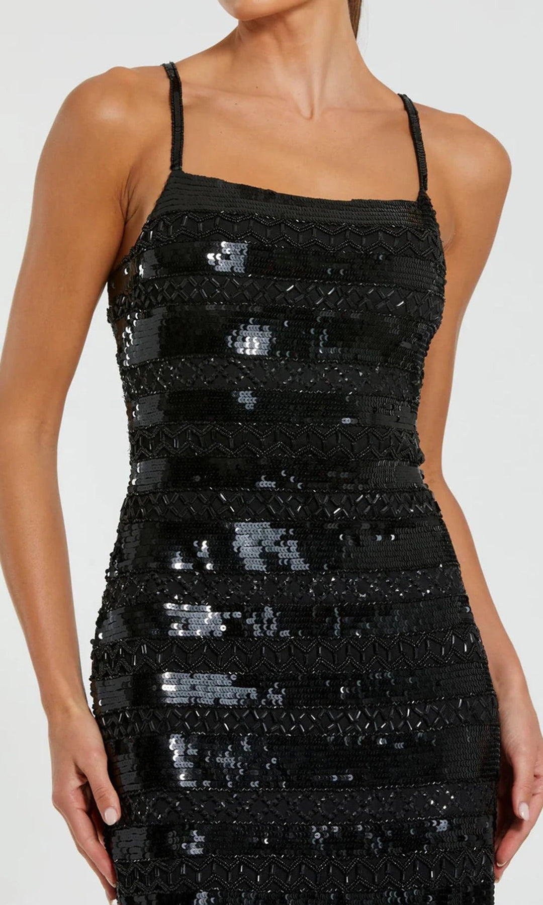 Mac Duggal 10094 - Sleeveless Horizontal Beadwork Midi Dress