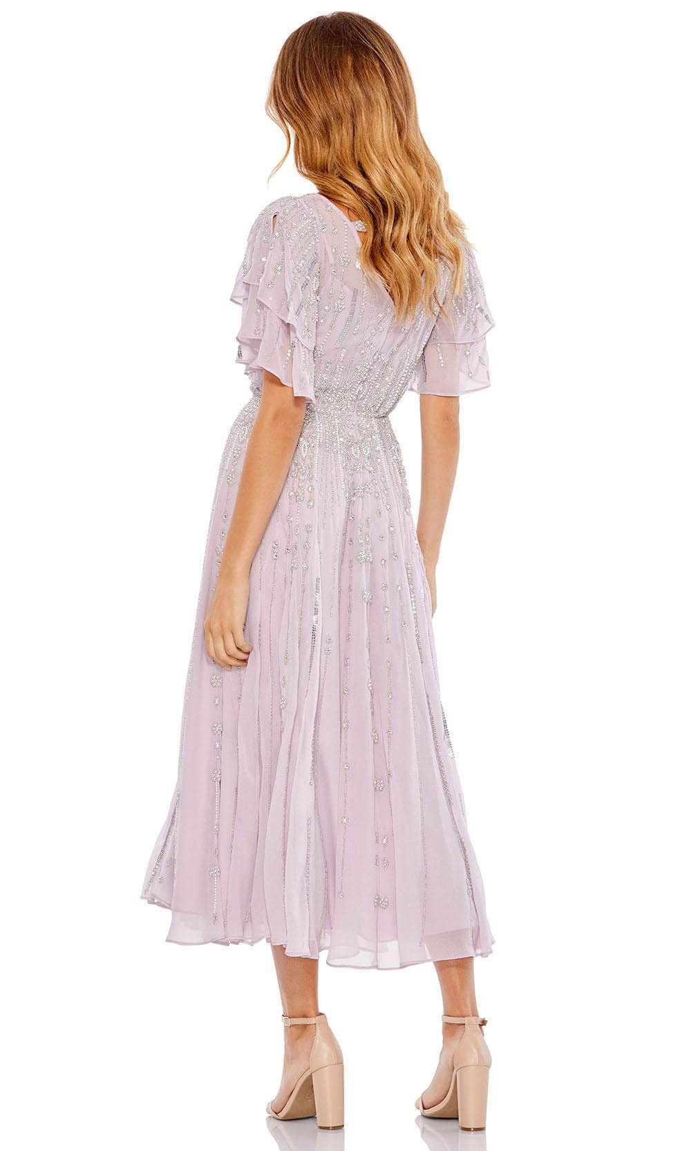Purple High Neck Embellished Flutter Sleeve Midi Dress