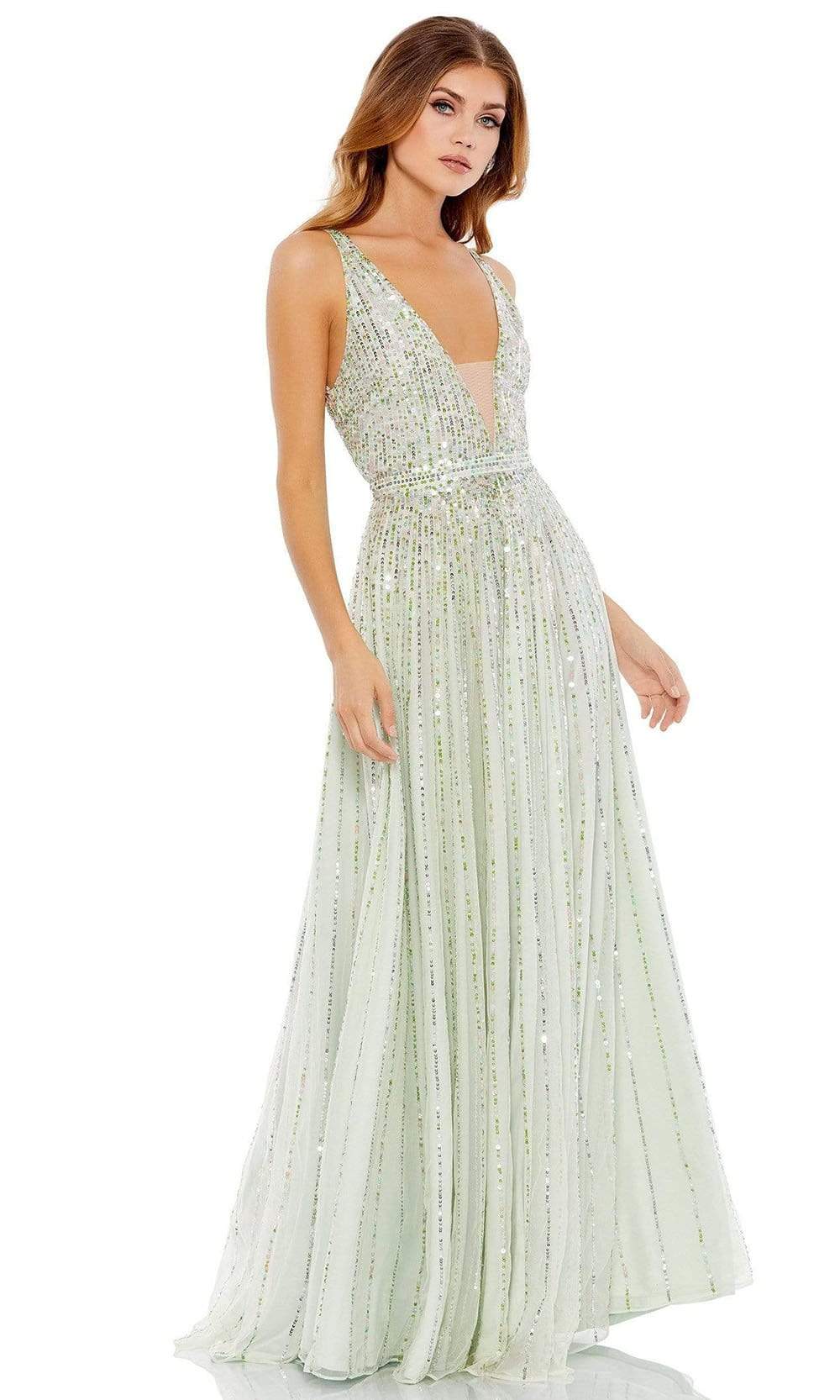 mac duggal mint green dress Mac Duggal Women's Strapless Chiffon Gown With Braided Belt
