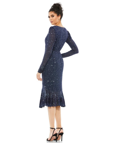 Mac Duggal - 10740 Sequined Long Sleeve Trumpet Dress Cocktail Dresses