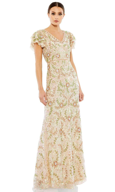 Mac Duggal 10772 - Ruffled Cap Sleeve Embellished Evening Dress Evening Dresses 2 / Nude Multi
