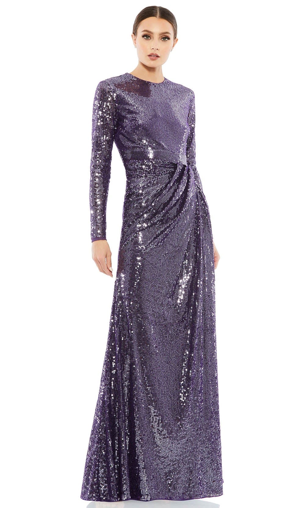 Mac Duggal 10824 - Draped Sequin Evening Gown | Couture Candy Special Occasion Dress 2 / Dark Amethyst