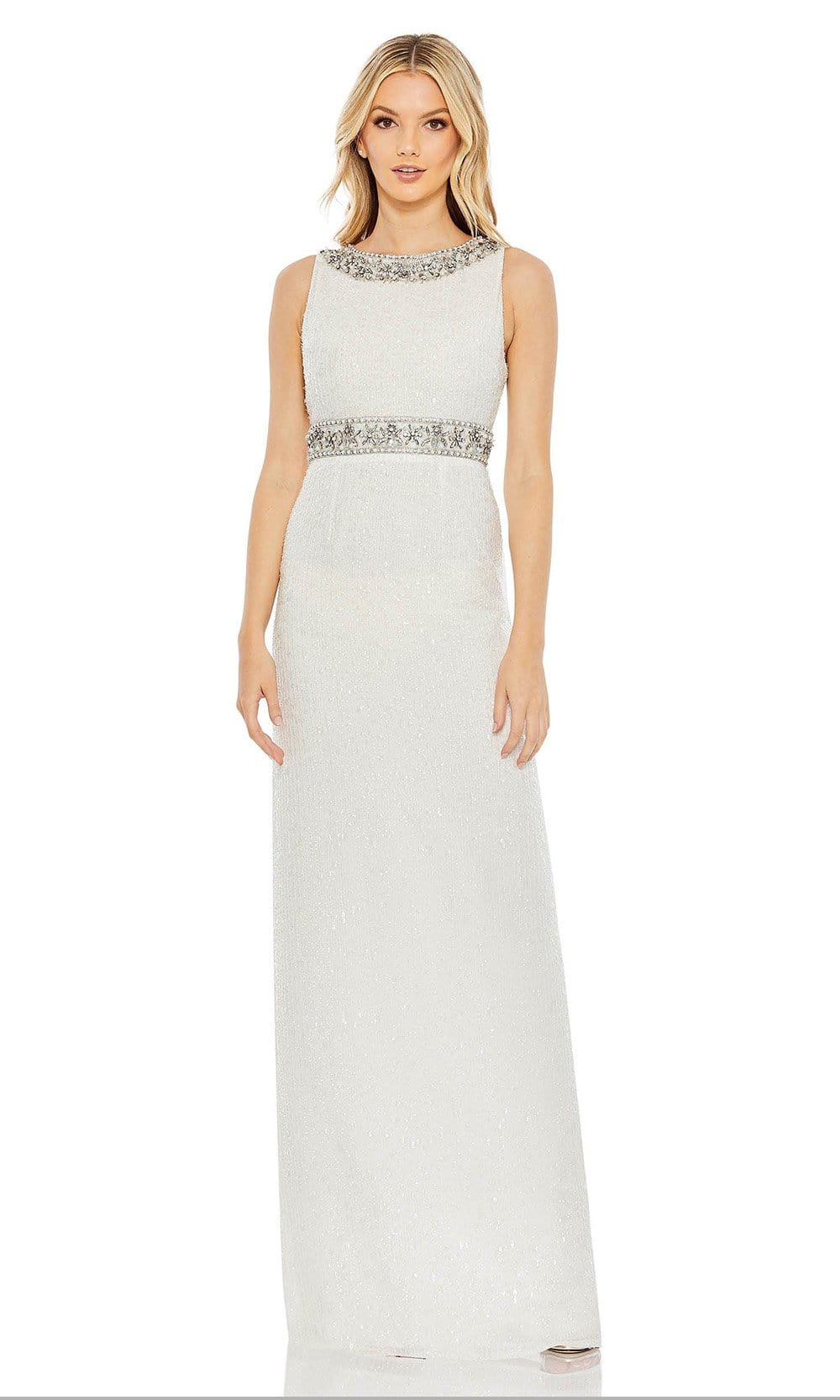 Mac Duggal - 10839 Crystal Ornate Sheath Gown Special Occasion Dress 2 / White