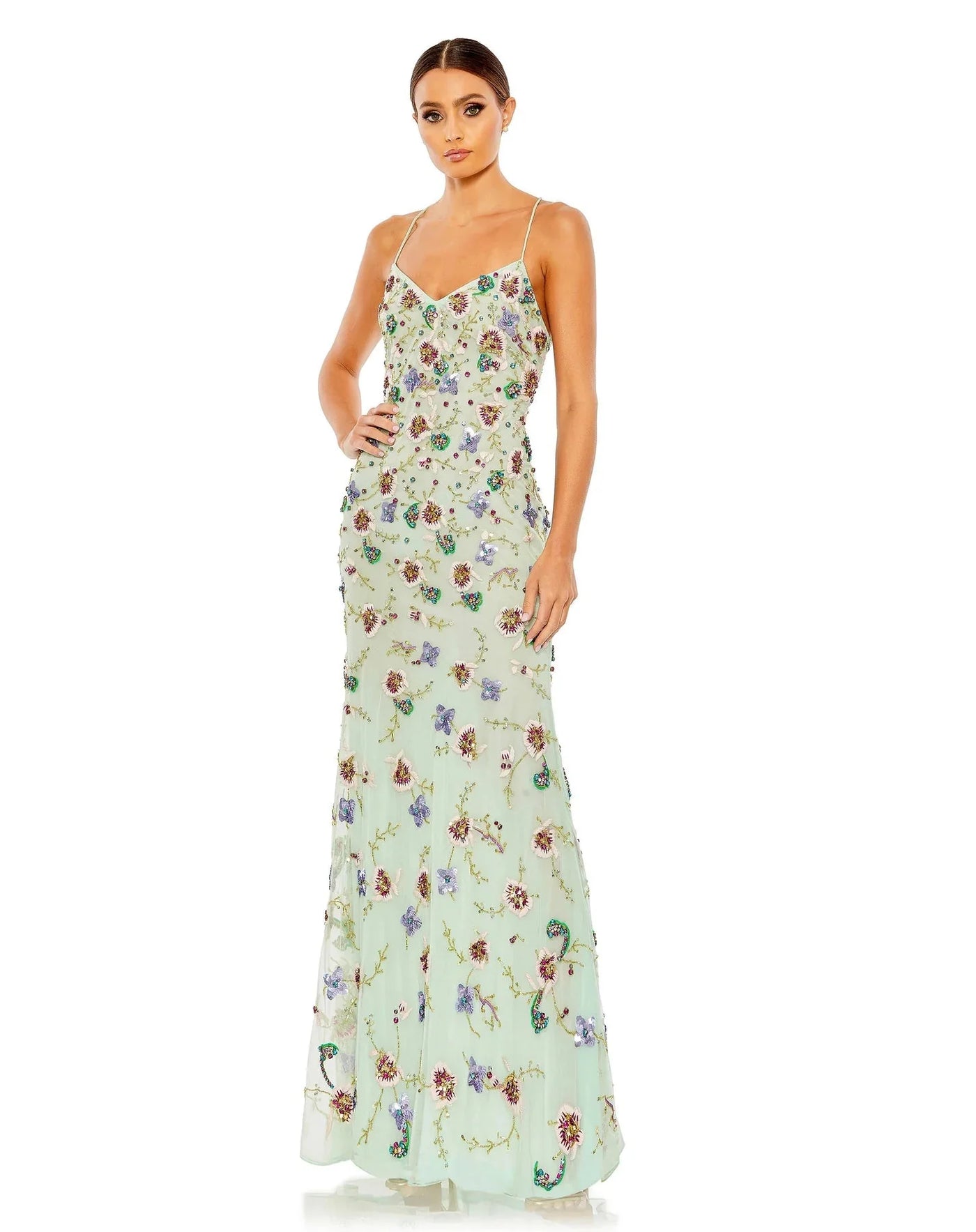 Mac Duggal 10890 - Floral Sheath Prom Dress Evening Dresses 0 / Aqua/Multi