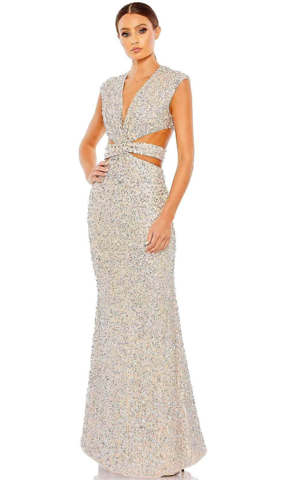 Mac Duggal 10919 - Sleeveless Sequined Long Dress Prom Dresses 14 / Nude/Silver