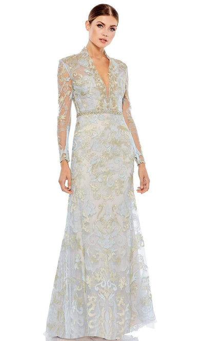 Mac Duggal - 11165 Beaded High Collar Trumpet Gown Evening Dresses 0 / Powder Blue