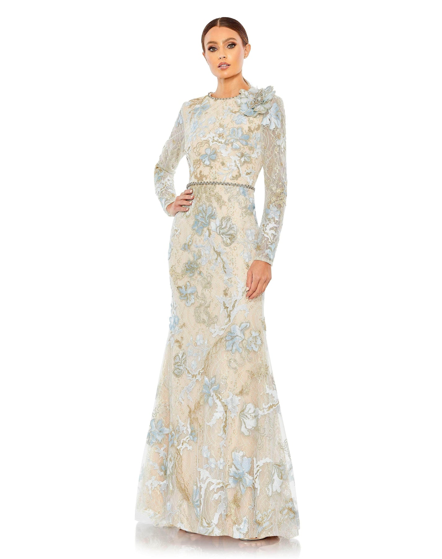 Mac Duggal - 11174 Long Sleeve Floral Mother of the Groom Gown Evening Dresses