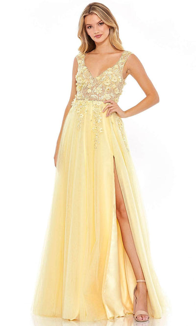 Mac Duggal 11201 - Floral Applique Prom Dress Special Occasion Dress 0 / Yellow