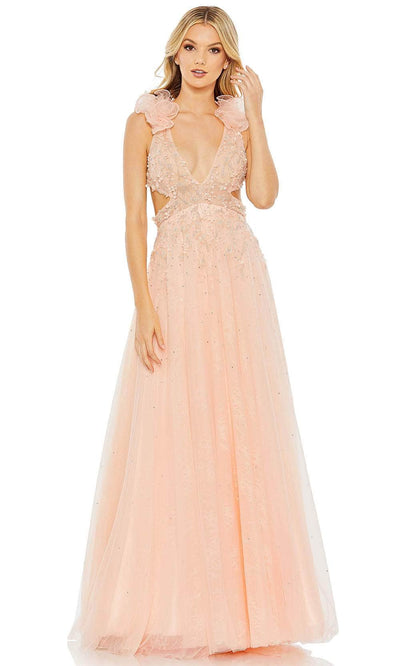 Mac Duggal 11269 - Ruffled Sleeveless V-neck Evening Dress Special Occasion Dress 2 / Peach