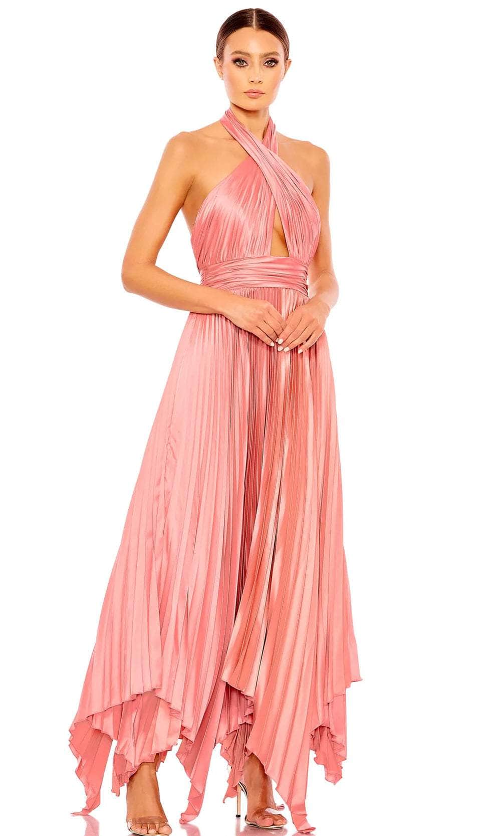 Mac Duggal 11302 - Halter Neck Pleated Prom Gown Prom Dresses 0 / Rose Pink