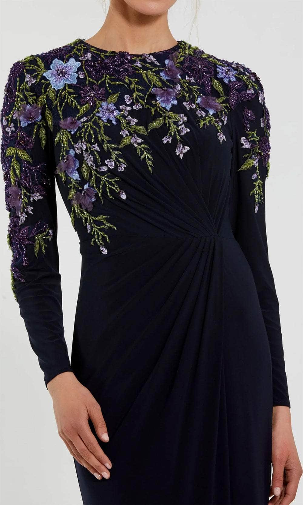 Mac Duggal - Navy Embellished Long Sleeve Fitted Jersey Gown - Midnight / US 8 Mac Duggal - Navy Embellished Long Sleeve Fitted Jersey Gown - Midnight / US 8