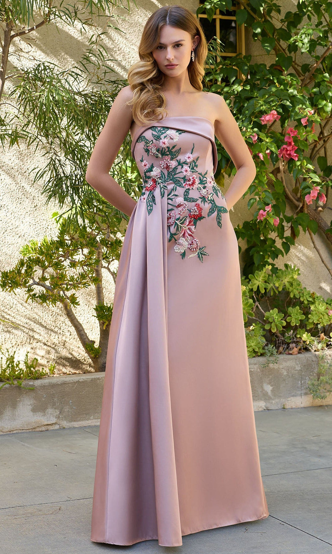 Mac Duggal 11894 - Floral Embroidered Strapless Prom Gown