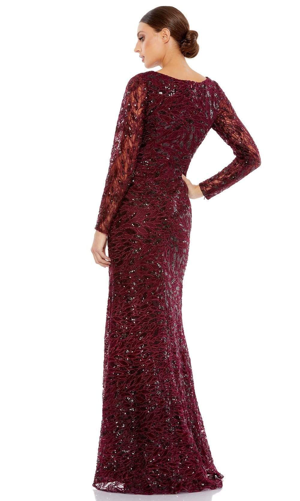 Mac Duggal - 12412 Long Sleeve Sequined Lace High Slit Dress Evening Dresses
