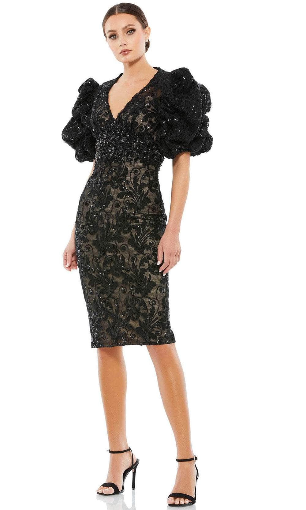 Mac Duggal 12440 - Puffed Sleeve Sheath Evening Dress Special Occasion Dress 2 / Black
