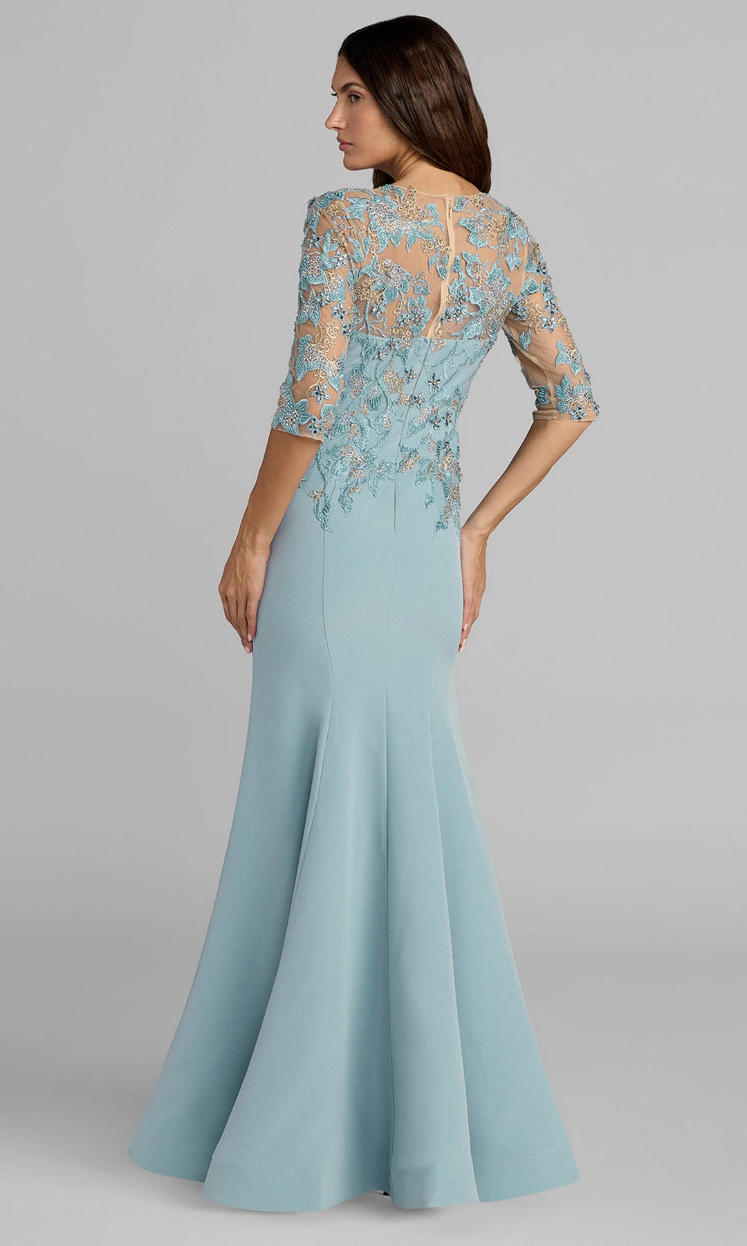 Mac Duggal 13204 - Three-Quarter Sleeve Embroidered Evening Gown