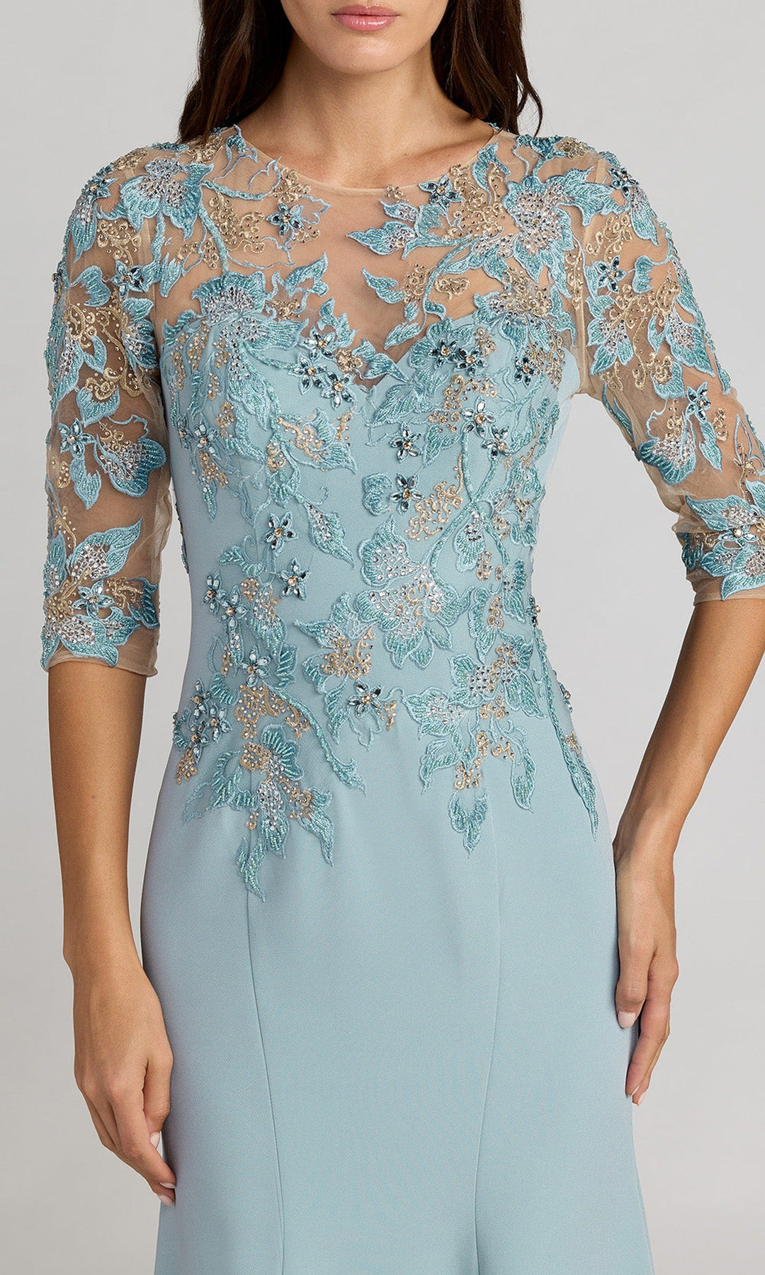 Mac Duggal 13204 - Three-Quarter Sleeve Embroidered Evening Gown
