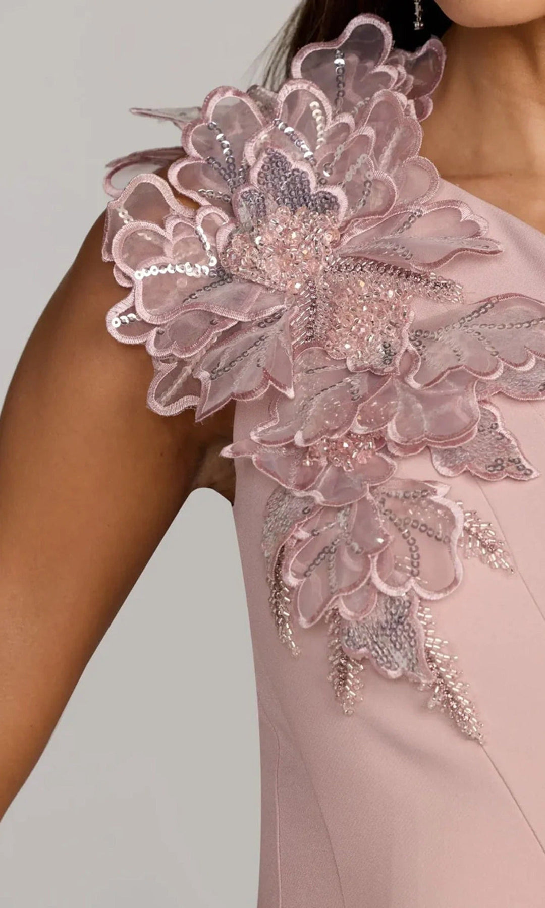 Mac Duggal 13222 - Floral Shoulder Applique Trumpet Midi Dress