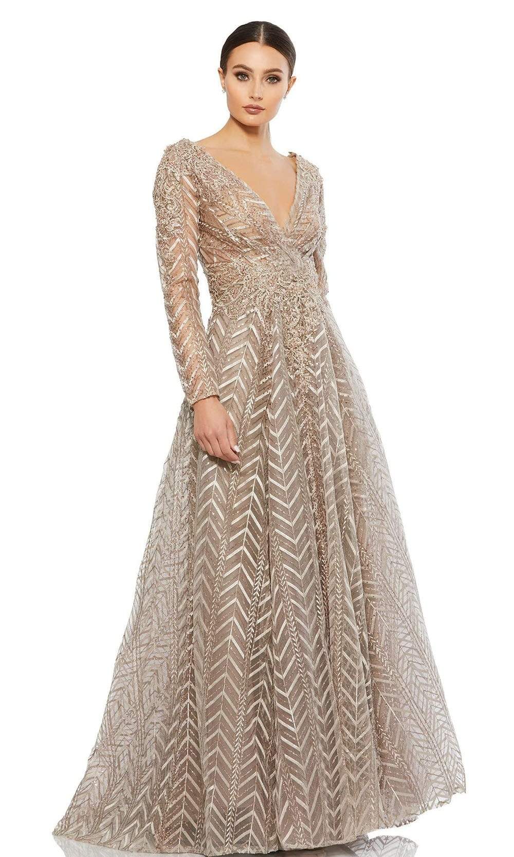 Mac Duggal - 20189 Long Sleeves Embroidered Gown Mother of the Bride Dresess 2 / Taupe