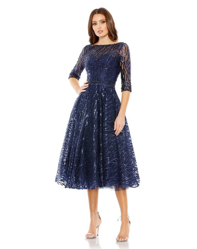 Mac Duggal 20252 - Sheer Embellished A-Line Cocktail Dress Cocktail Dresses 2 / Navy