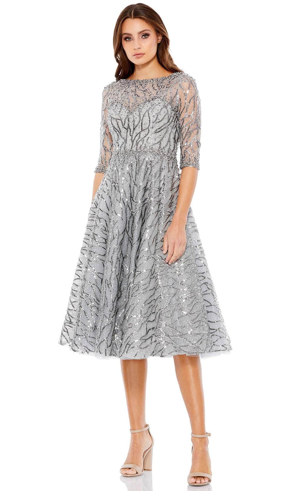 Mac Duggal 20252 - Sheer Embellished A-Line Cocktail Dress Special Occasion Dress 2 / Platinum