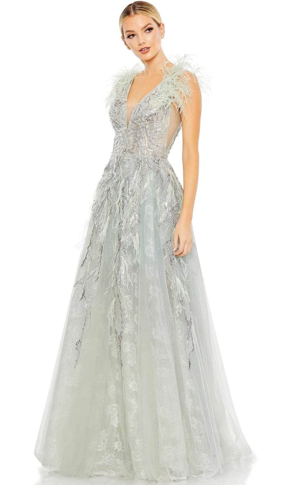 Mac Duggal 20259 - Feather Embellished Evening Dress Prom Dresses 2 / Seamist