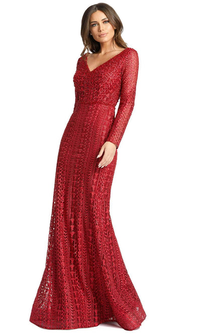 Mac Duggal 20271 - Embroidered Long Sleeve Evening Dress Special Occasion Dress 2 / Burgundy