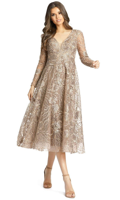 Mac Duggal 20286 - Long Sleeve Beaded Lace Cocktail Dress Special Occasion Dress 2 / Vintage Gold
