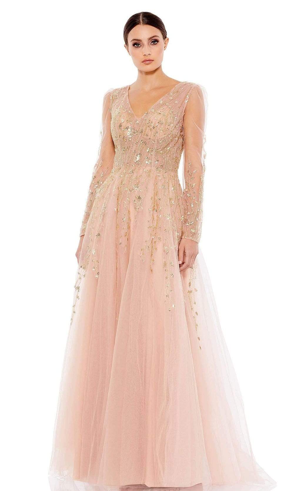 Mac Duggal - 20295 V-Neck Appliqued A-Line Dress Mother of the Bride Dresess 2 / Pink/Champagne