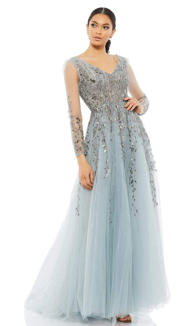 Mac Duggal - 20295 V-Neck Appliqued A-Line Dress Mother of the Bride Dresess 2 / Platinum