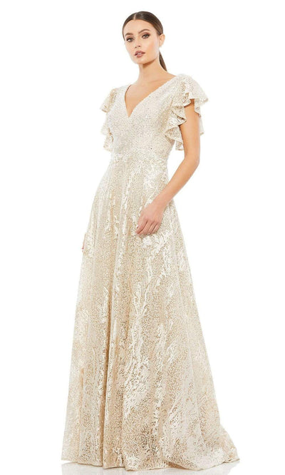 Mac Duggal - 20310 Flutter Sleeves A-Line Dress Mother of the Bride Dresess 2 / Ivory/Nude