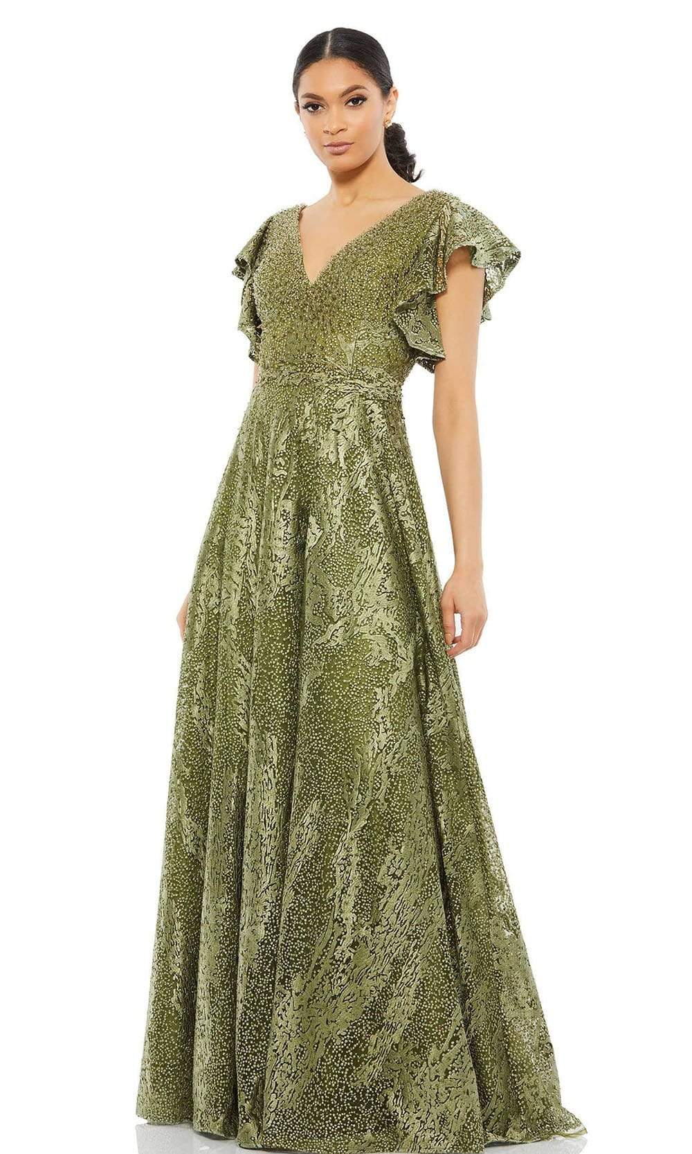 Mac Duggal - 20310 Flutter Sleeves A-Line Dress Mother of the Bride Dresess 2 / Olive