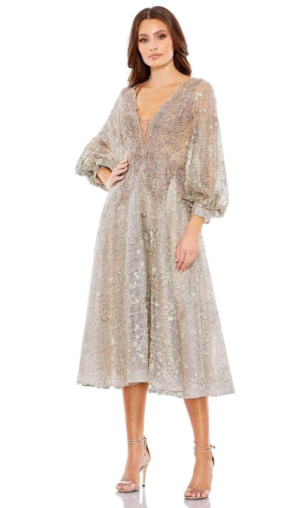 Mac Duggal 20391 - Tea Length Bishop Sleeve Dress Special Occasion Dress 4 / Taupe