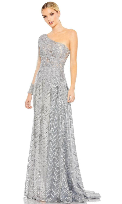 Mac Duggal 20401 - Asymmetrical Long Sleeve A-Line Dress Special Occasion Dress 2 / Platinum