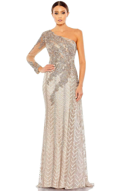 Mac Duggal 20401 - Asymmetrical Long Sleeve A-Line Dress Special Occasion Dress 2 / Taupe