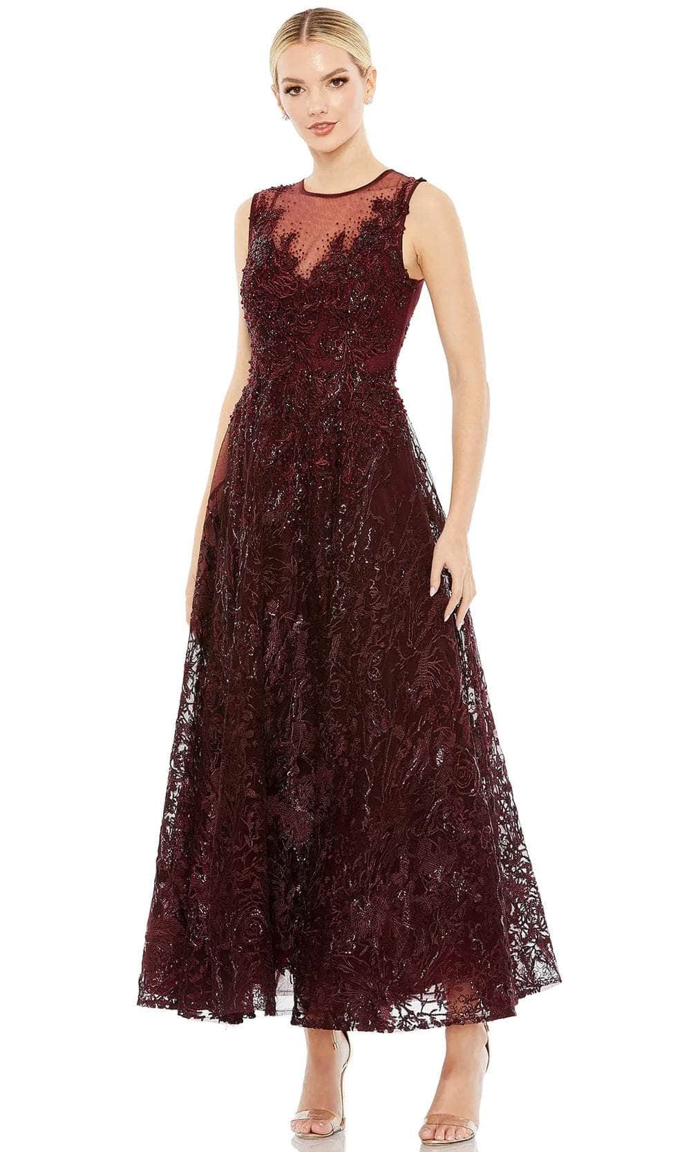 Mac Duggal 20421 - Beaded Lace A-Line Evening Dress Evening Dresses 2 / Burgundy